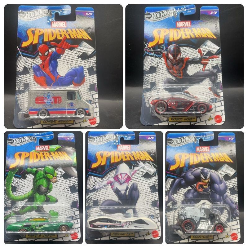 【พร้อมส่ง】Hot Wheels Silver Label GDG83-L Marvel Spider-Man ทั้งชุด 5 แบบรถ รถเหล็ก ราง hot wheels p