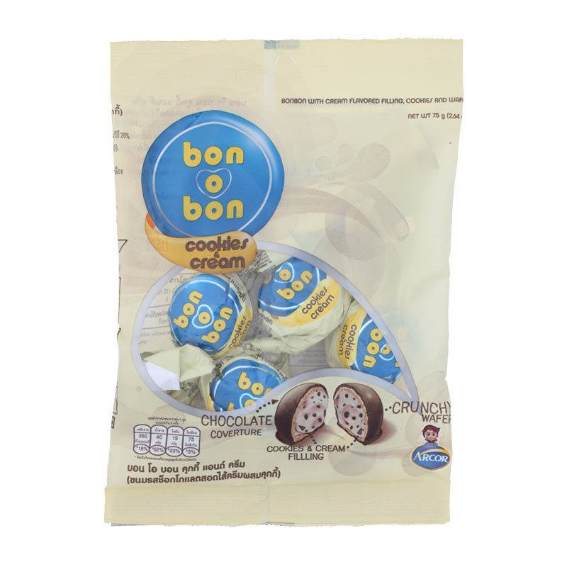 บอนโอบอนช็อกโกแลตคุกกี้แอนด์ครีม 75กรัม Bon O Bon Cookies and Cream Chocolate 75g. [หมายเลขบาร์โค้ด 