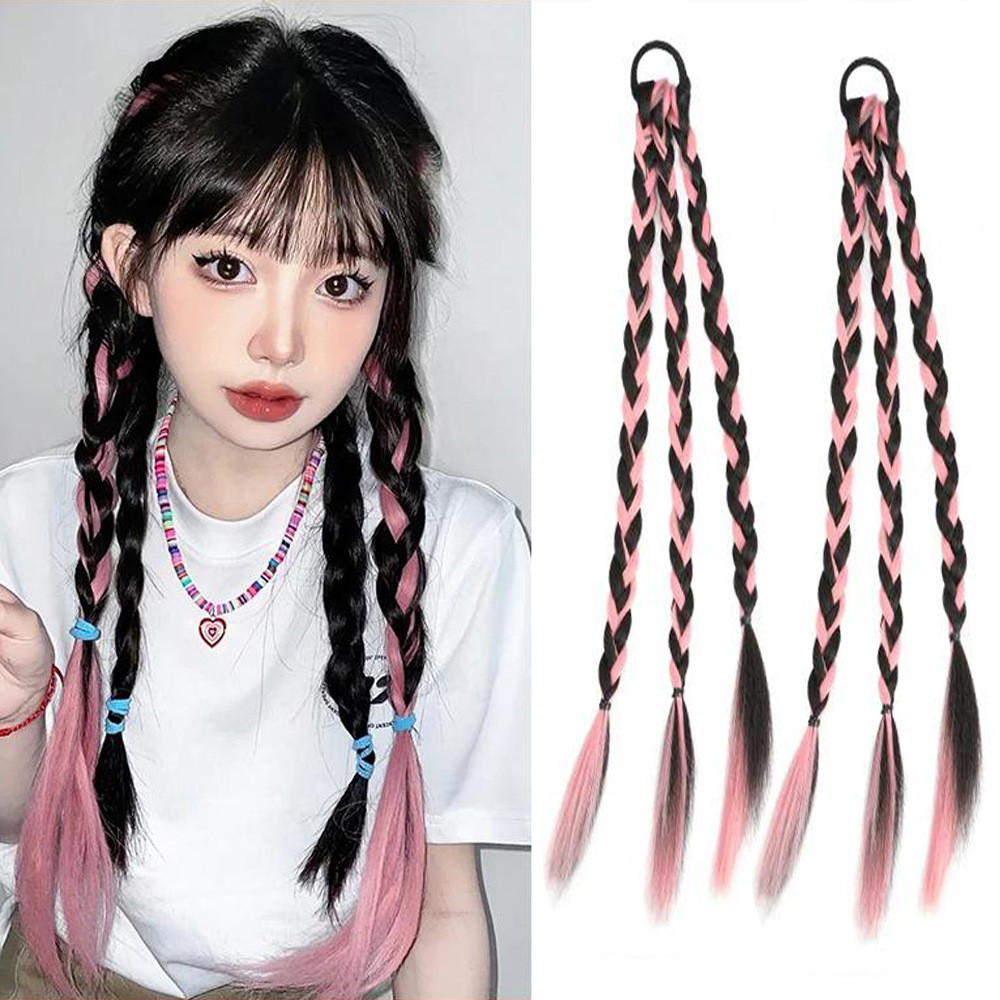 Y2k แหวนผมยืดหยุ่นเชือกที่มีสีสันมวย Discriment วิกผม Braids สาวร้อนหวานเย็น Handmade Braids สกปรก B