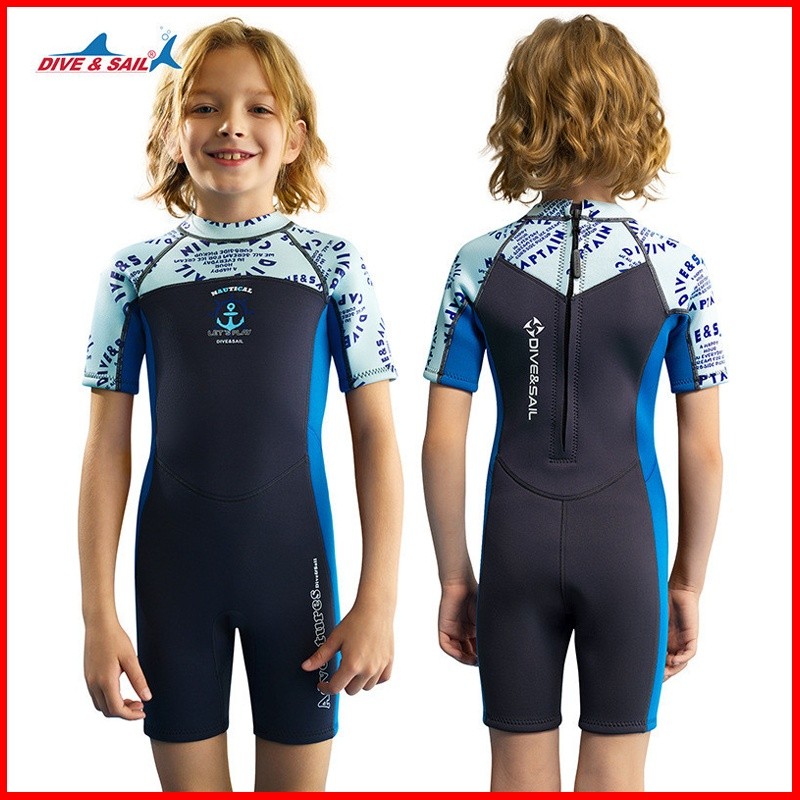 ชุดดำดน้ำเด็ก Dive & Sail 1.5 มม. neoprene แขนสั้น อุ่นกลับซิป สำหรับดำดน้ำกลางแจ้ง