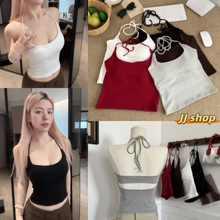 JJ Shop​💜เสื้อสายเดี่ยวคล้องคอผู้หญิงแฟชั่นสีพื้น เซ็กซี่ ดีไซน์ผูกด้านหลัง ผ้าสบายและนุ่ม-FY2769