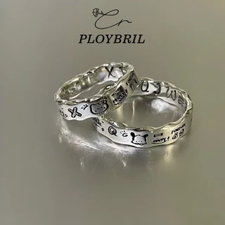 PLOYBRIL แหวนนิ้วชี้ ลายการ์ตูนคิตตี้ แมว พีช่า สุนัข กราฟฟิติน่ารัก สไตล์มินิมอล สําหรับคู่รัก J016