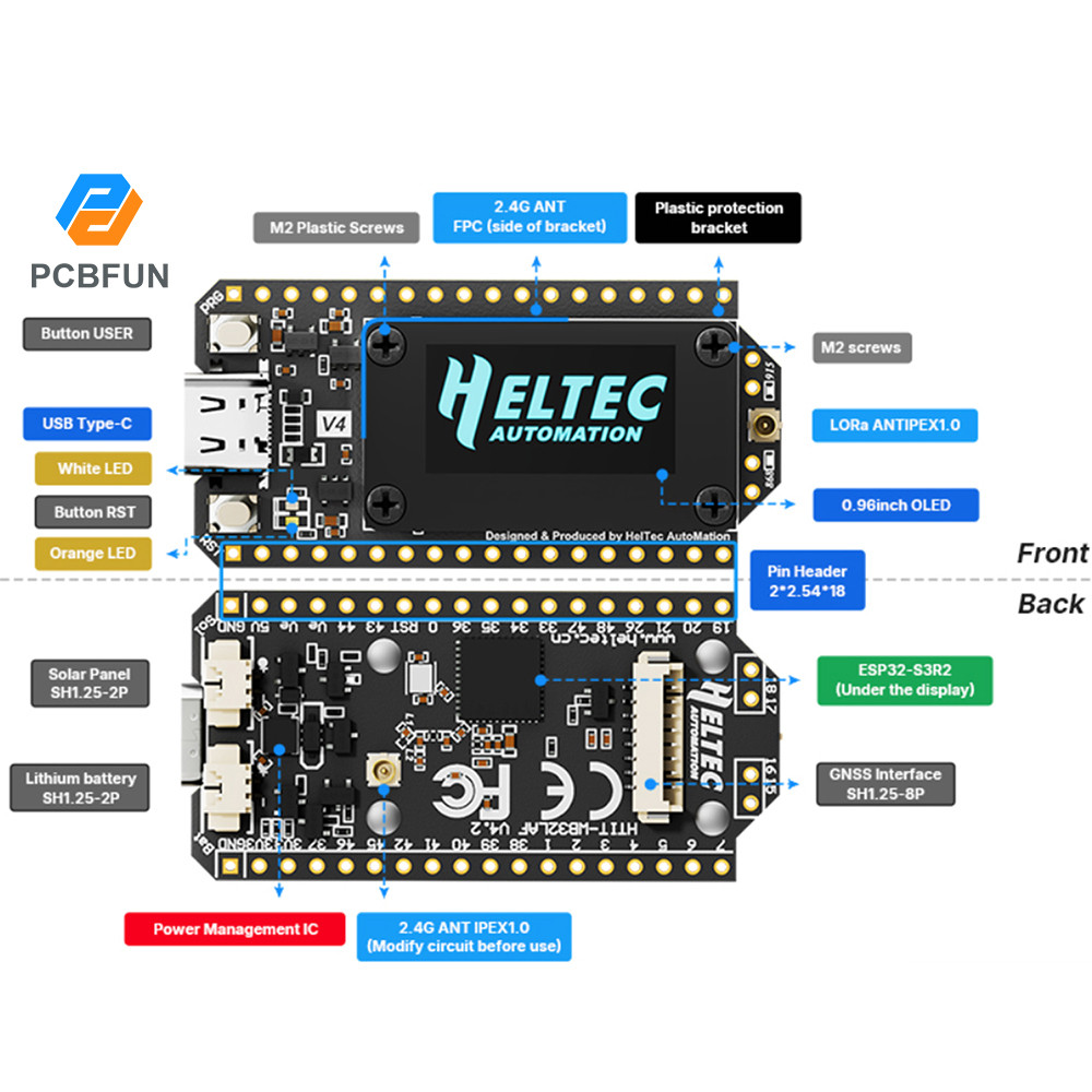 Pcbfun WiFi LoRa 32 V4 ESP32 BT บอร์ดพัฒนา WIFI พร้อมหน้าจอ OLED ขนาด 0.96 นิ้ว ESP32-S3R2 บอร์ดพัฒนา IoT พลังงานต่ํา Type-C สําหรับเครื่องใช้ในบ้าน