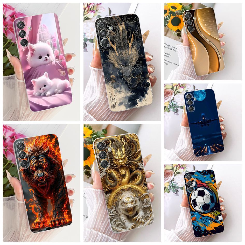 ฝาครอบการ์ตูนสําหรับ Samsung Galaxy F15 5G SM-E156B / M15 5G SM-M156B โทรศัพท์ Cool Tiger Dragon Lio