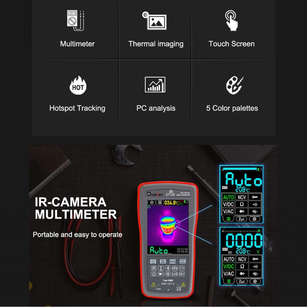 Emlymy Thermal Imager พร้อมฟังก์ชั่นมัลติมิเตอร์กล้องอินฟราเรด 192x192 ความละเอียด 2.8 นิ้วหน้าจอ LC
