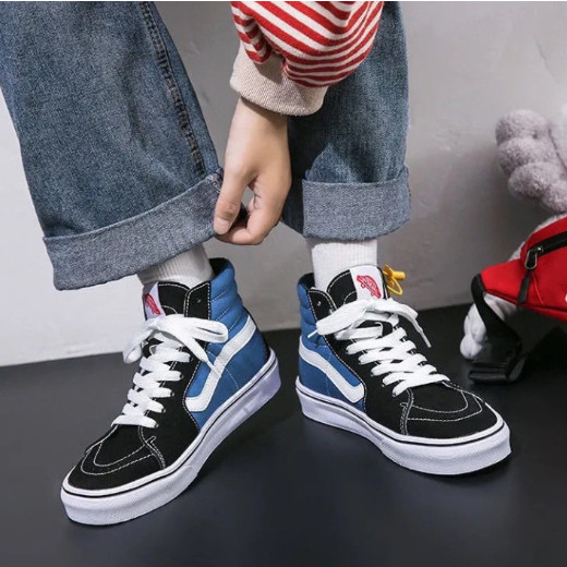 100%Vans SK8 High Sneakers VANS Black/Blue รองเท้าผ้าใบFree Shipping