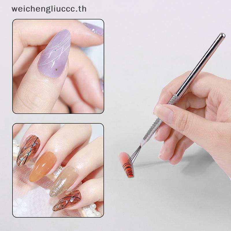 # chengliu # 7 Pin Stripe Nail Art Liner Brush 3D Tips Nails Ultra-thin Line Drawing Pen UV Gel Brus