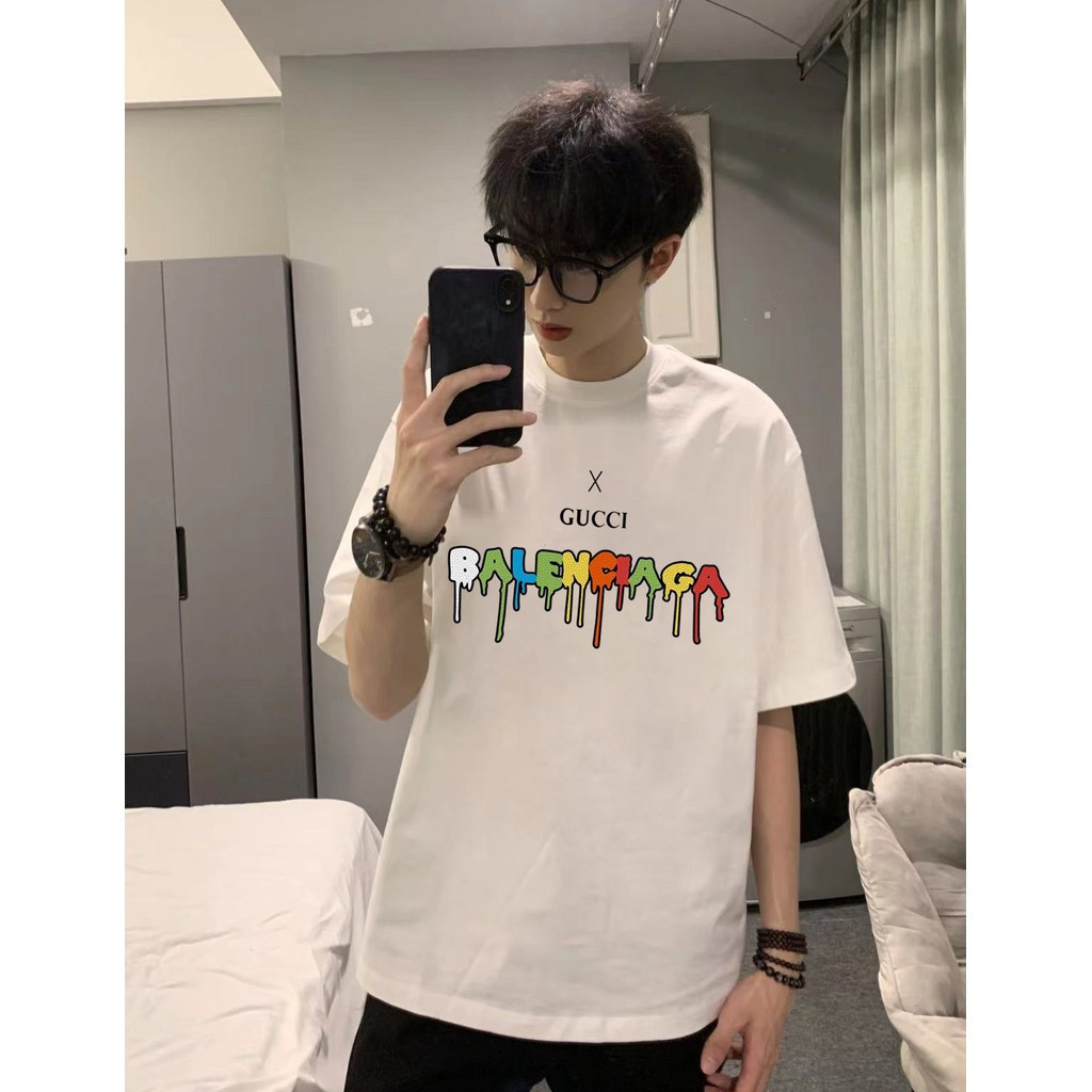 BALE & NCIA @ GA2026 ขนาดใหญ่ 6XL Star รอบคอแขนสั้นเสื้อยืดคู่สไตล์ผู้ชายสไตล์ฤดูใบไม้ร่วงเสื้อผ้า S