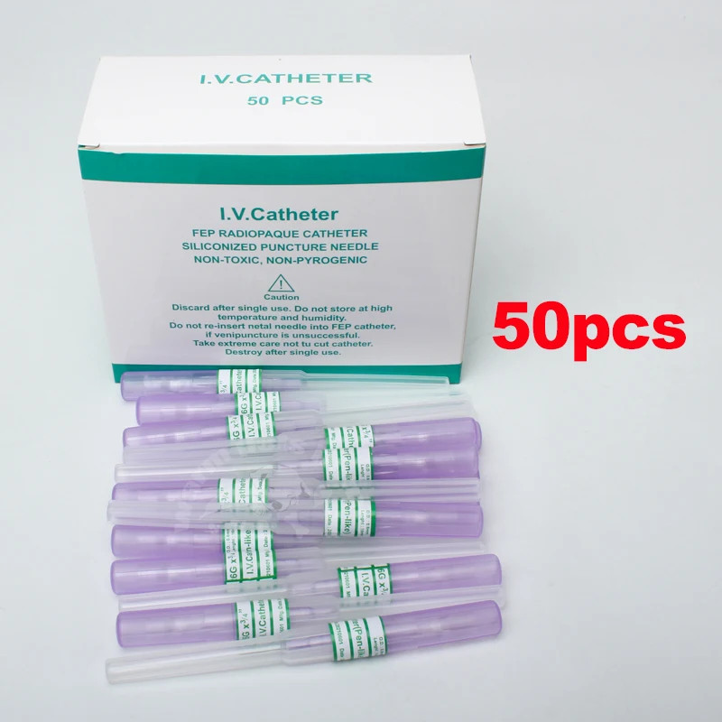50pcs IV Cannula ปากกาประเภท Intravenous ฉีด Catheter 20G 22G 24G 26G Veterinary ผู้ผลิต