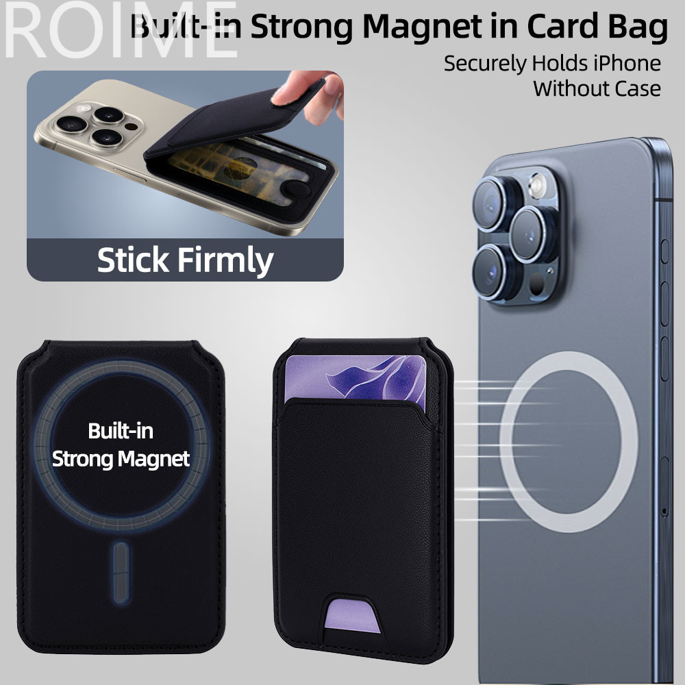 MagSafe Card Holder PU Leather Magnetic Card Wallet Pocket for iPhone 17 16 15 14 13 Pro Max, Universal for All Phone