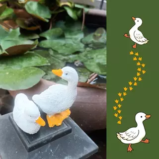 ตุ๊กตาเป็ดเรซิ่่นสีขาวน่ารัก3ชิ้น Cute white resin duck dolls, 3 pieces.