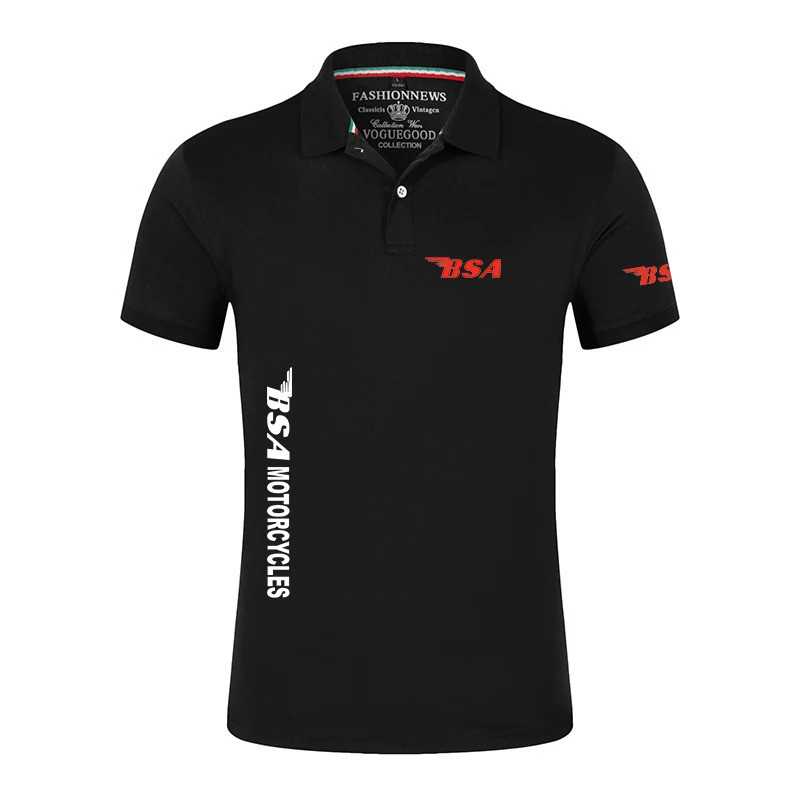 เสื้อโปโลผู้ชายแบรนด์ Bsa Motorcycles สวมใส่สบาย ลำลอง แขนสั้น คอปก แฟชั่นสตรีทแวร์ สีพื้น