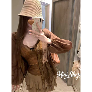 Mini shop🌸พร้อมส่ง🌸(FY2904)เสื้อสายเดี่ยว เสริมฟองน้ำในดีเทลลายลุกไม้ ทรงรัดรูป เสื้อครอปคล้องคอ เสื้อกล้ามผู้หญิง