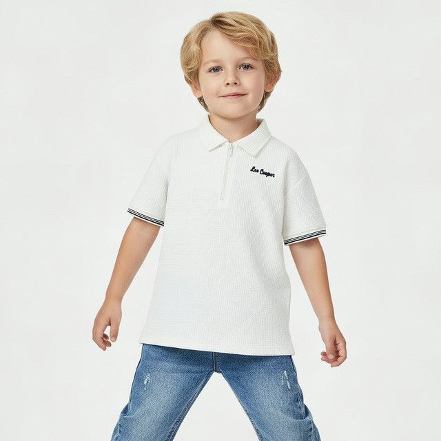 Babyshop Lee Cooper เสื้อยืดโปโลแขนสั้นคอปกมีซิปครึ่ง