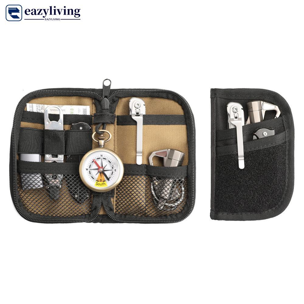 EAZYLIVING EDC เครื่องมือ Organizer กระเป๋าหลายช่องเข็มทิศนกหวีดเหรียญกระเป๋า DIY Hook และ Loop แผง 