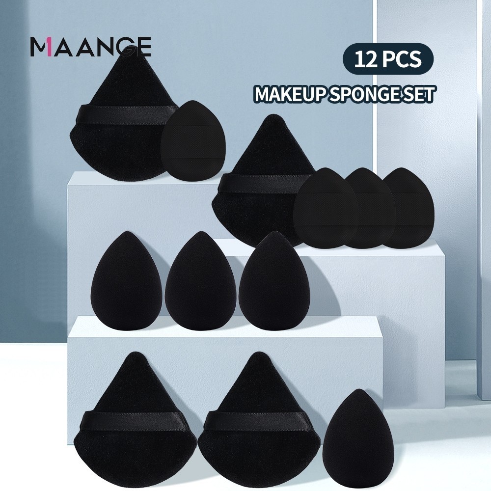 MAANGE ความต้องการ 12ชิ้น ผิวที่เป็นมิตรนุ่มแต่งหน้าฟองน้ําชุดเปียกและแห้งใช้สามเหลี่ยมฟองน้ําแต่งหน้า