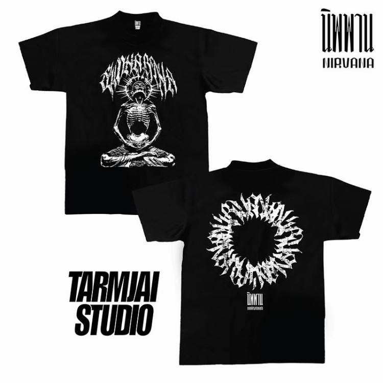 🔥BKK เสื้อยืด OVERSIZE พิมพ์ลายศพนั่งสมาธิ สไตล์ METALCORE แบรนด์ TARMJAI STUDIO x NIRVANA สกรีนหน้าหลัง คุณภาพสูง
