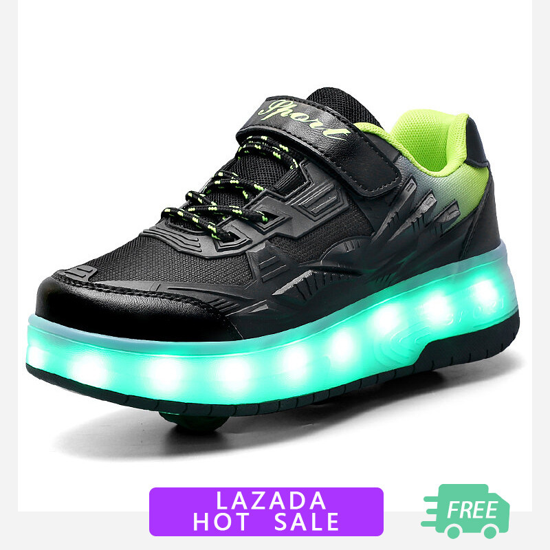 2023 new style charging kids adult LED shoes Heelys double wheel roller sneakers skating flashing li