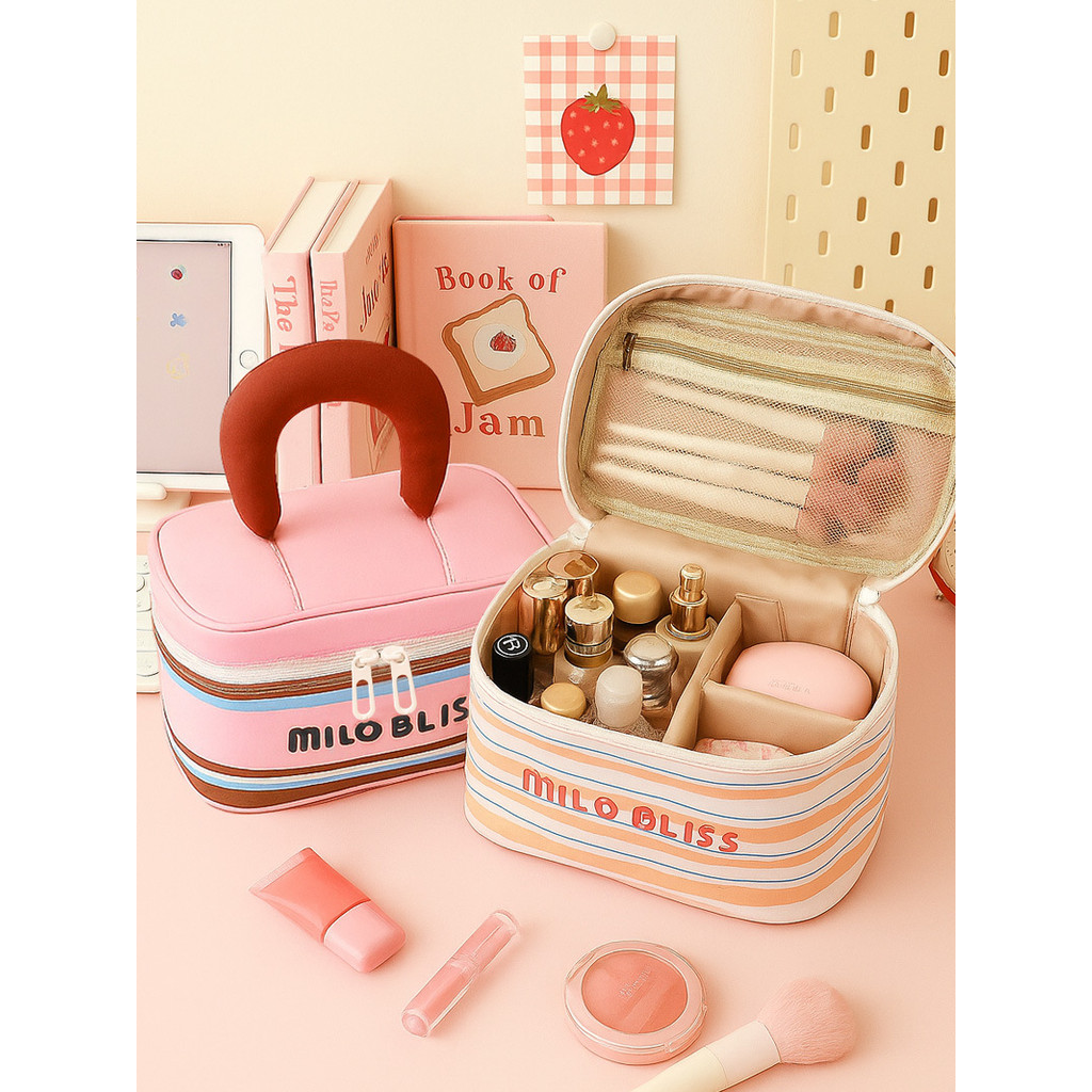 กระเป๋าเครื่องสําอางใหม่ความจุขนาดใหญ่สีจับคู่แป้งกระเป๋าเดินทางแบบพกพากระเป๋าถือกระเป๋าเก็บเครื่องส