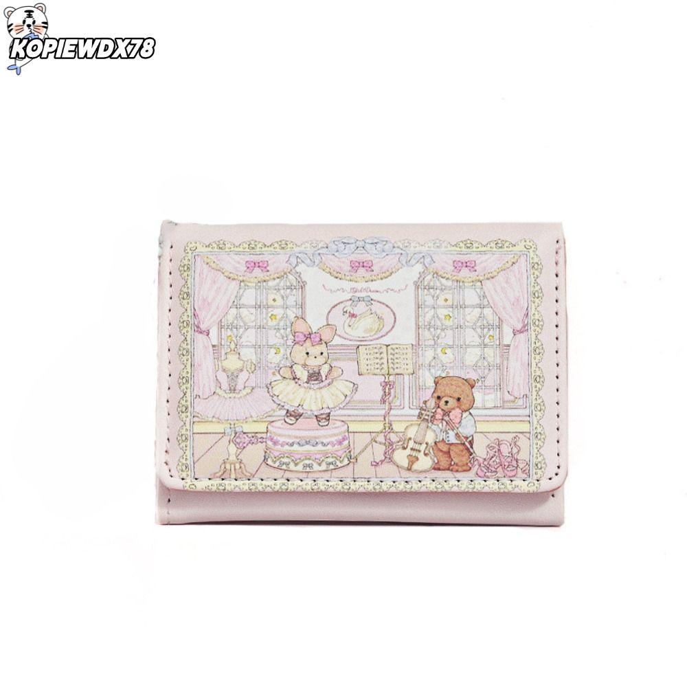 KOPIEWDX78MN กระเป๋าสตางค์ใบสั้น, PU Multi Slot Money Bag, หมีน่ารักและกระต่ายแบบพกพาผู้ถือบัตรสาว