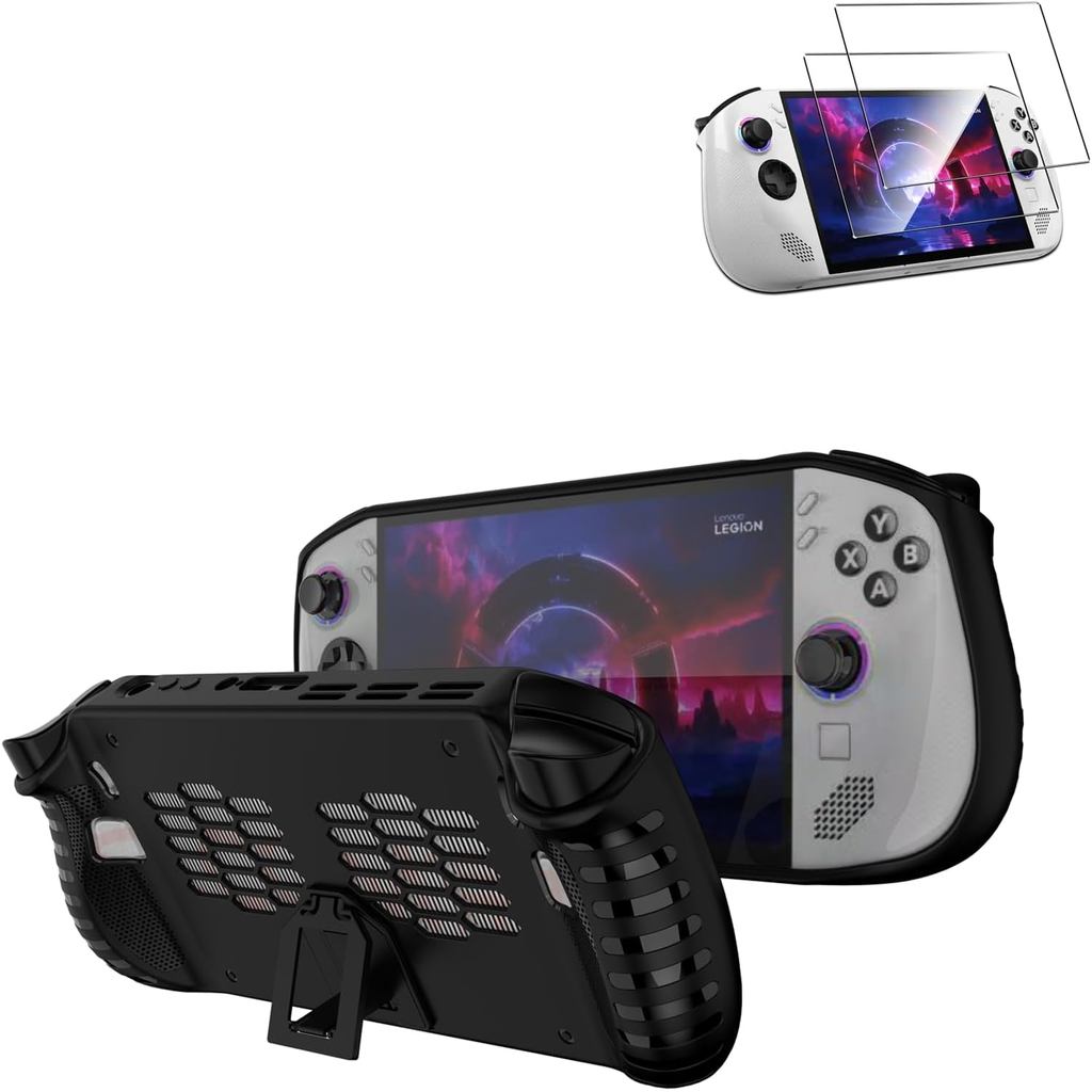 Legion Go S Case Cover พร้อมตัวป้องกันหน้าจอกระจกนิรภัย, กันกระแทก TPU Skin & Kickstand สําหรับ Leno