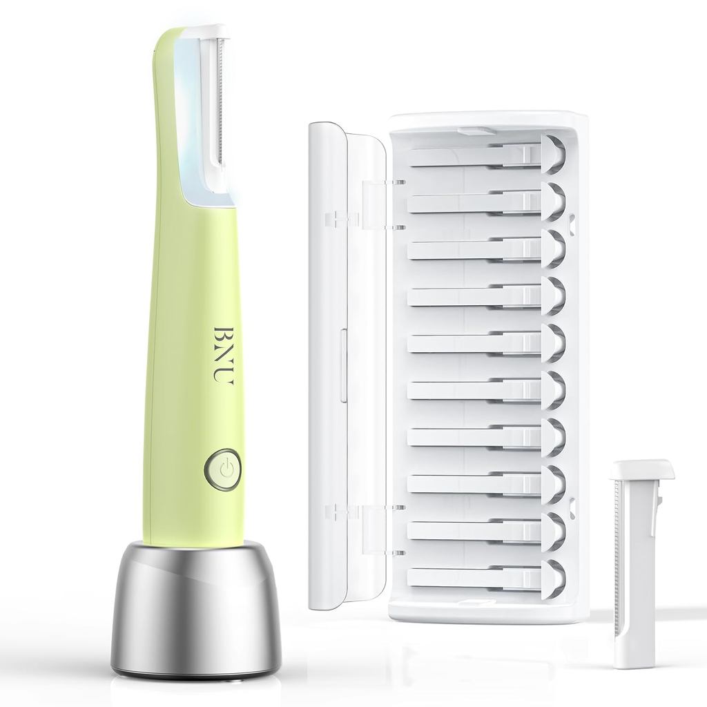 BNU Dermaplaning Tool for Face, Dermaplane Razor for Women Face LED Light Facial Exfoliaation & Peac