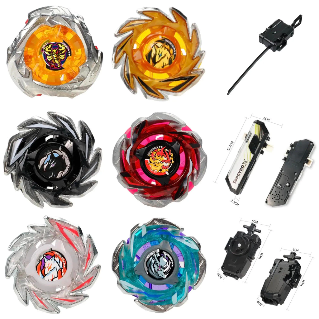 ชุดระเบิด Beyblade, CX-06-2, CX-06-1, CX-05-1, UX-14, UX-01, BX-23, UX-03, BX-34, UX-06, UX-08, BX-19, BX-20 พร้อมด้ามจับเครื่องส่งสัญญาณ, รวมหนึ่งสําหรับการจัดเก็บ Beyblast Spiral X Bag.