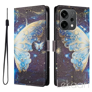 ซองหนังสําหรับ OPPO Reno 15 14 13 12 11 10 15F 14F 13F 12F 11F Pro Max 5G พิมพ์กระเป๋าสตางค์ผู้ถือบัตรปลอก