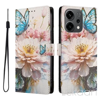 ซองหนังสําหรับ OPPO Reno 15 14 13 12 11 10 15F 14F 13F 12F 11F Pro Max 5G พิมพ์กระเป๋าสตางค์ผู้ถือบัตรปลอก