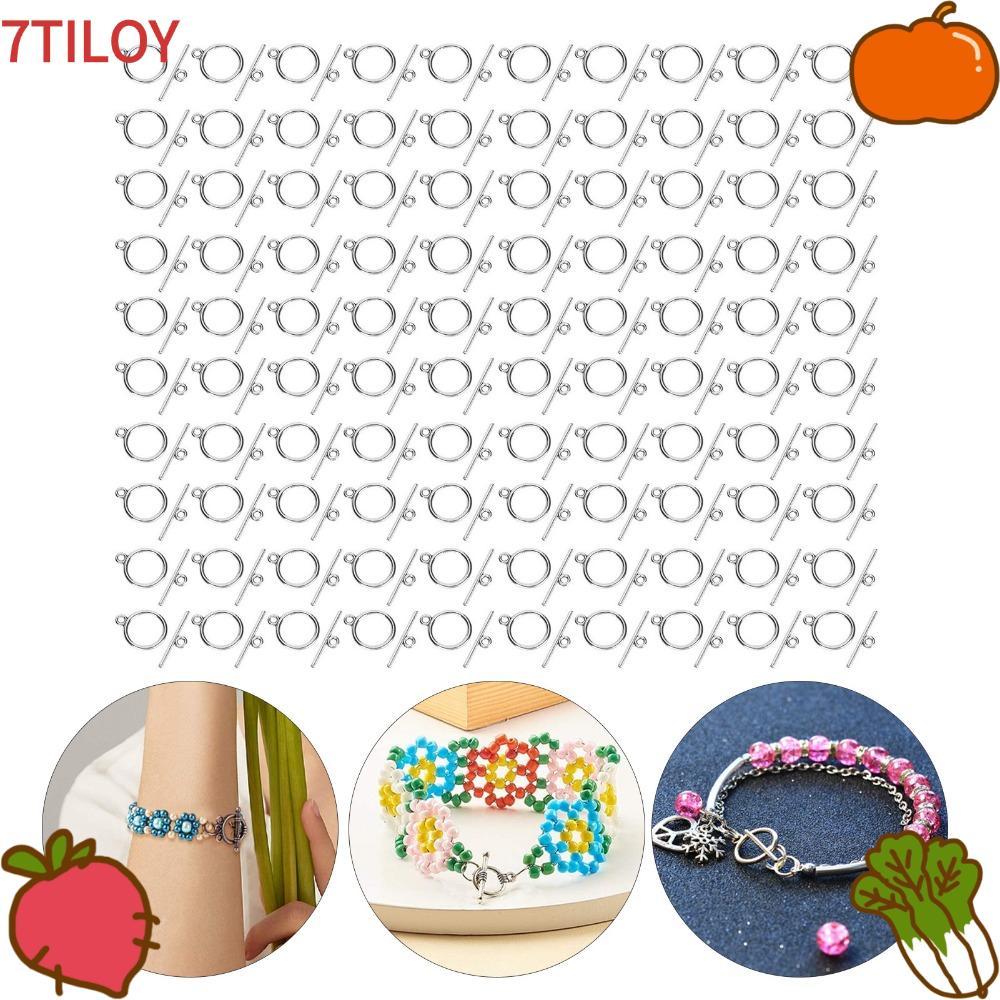7TILOYSHOP 100 ชิ้นสลับเข็มกลัด,รอบ OT หัวเข็มขัด,เครื่องประดับอุปกรณ์เสริม 2 มม.T-Bar Clasp สร้อยคอ
