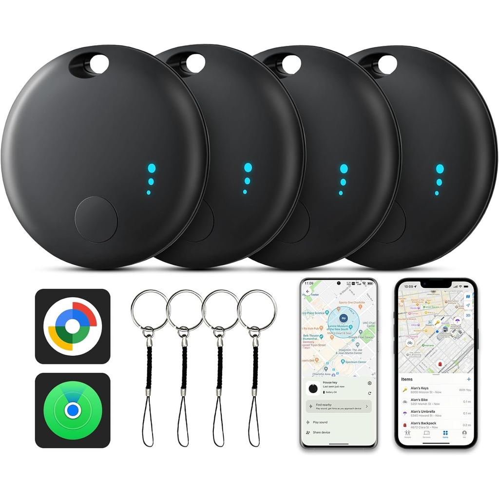 แท็กติดตามอากาศสําหรับ Android หรือ iOS, ตัวติดตามอากาศระบบคู่-4 แพ็ค, การติดตามบลูทูธเข้ากันได้กับ 