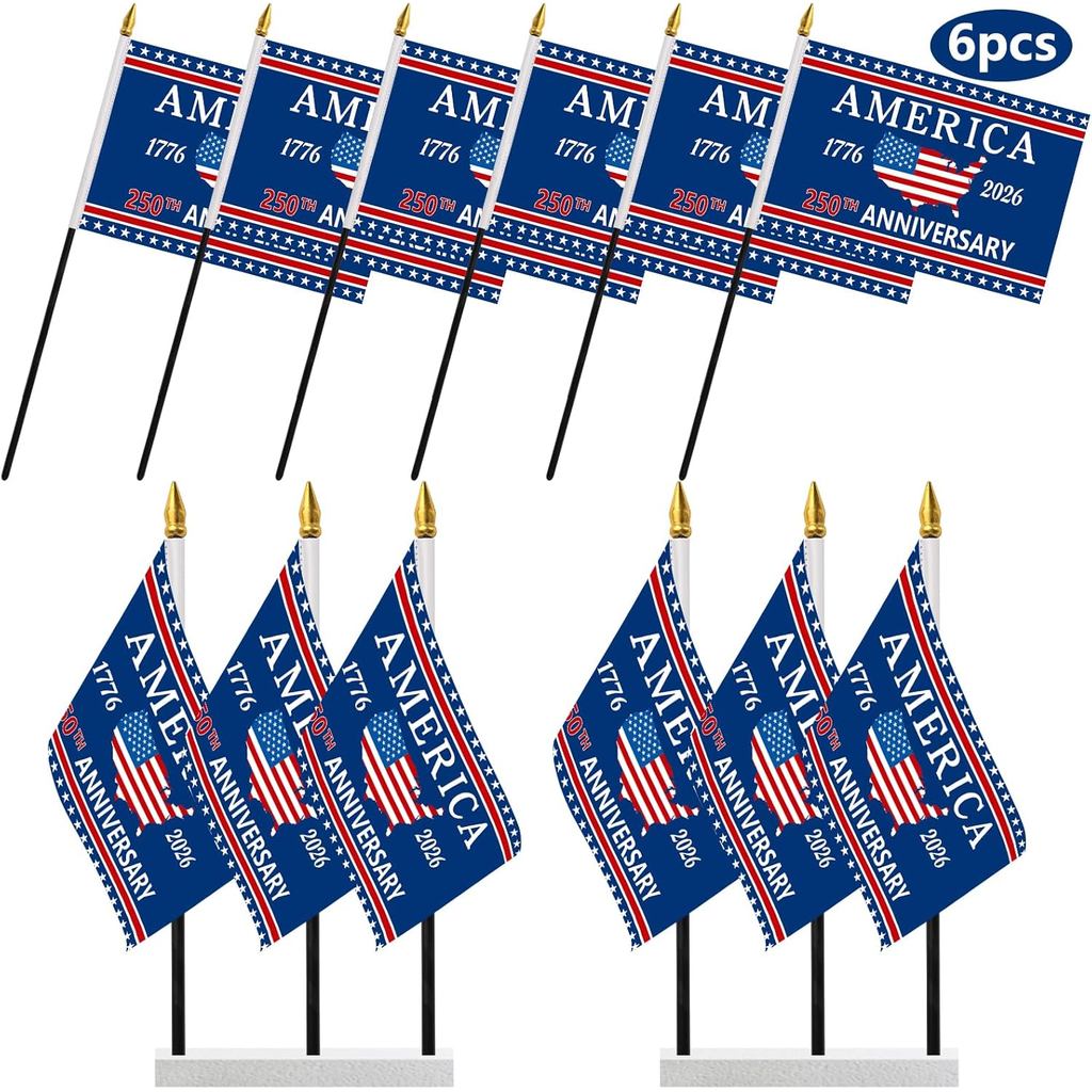 Probsin 250 Anniversary Stick Flag 6pcs America 1776-2026 แผนที่อเมริกัน Patriotic ดาว 250th Anniver