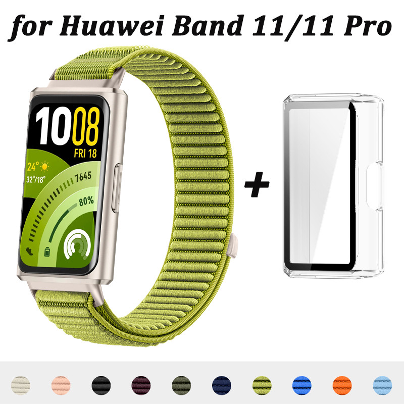 PC กรณีไนลอนห่วงกีฬาสําหรับ Smartwatch Huawei Band 11/11 Pro Band เข็มขัดป้องกันหน้าจออุปกรณ์เสริมสําหรับ Huawei Band 11 Pro