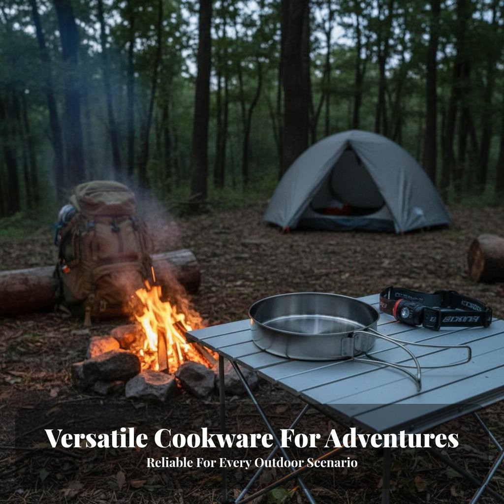 ทําความสะอาดง่ายสแตนเลสพับ Skillet แม้การกระจายความร้อนสแตนเลส Camping Skillet Multi-Cooktop Compati