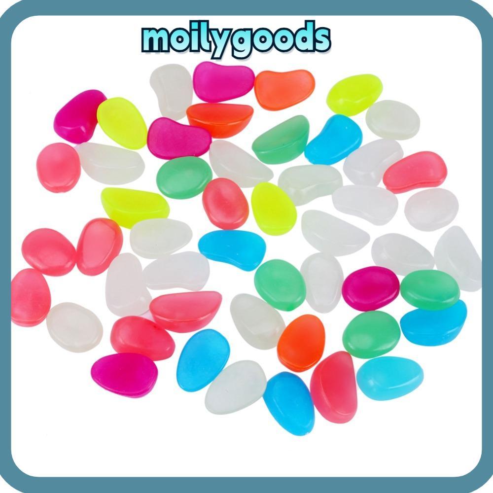 MOILYHD 50 ชิ้นชุดเรืองแสงในที่มืด Pebbles, หินประดิษฐ์พลาสติก Luminous Pebbles, หินภูมิทัศน์ Multic