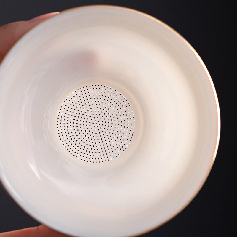 ️ Handmade Raw Ore All-Porcelain Integrated Suet Jade White Porcelain Tea Drain Tea Filter Mesh Cera