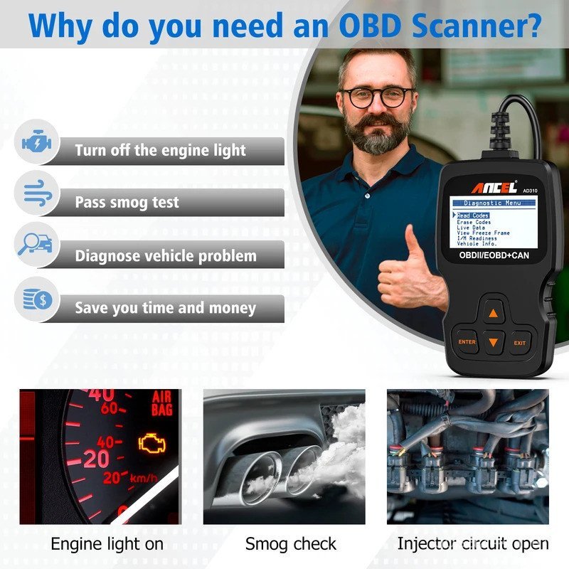 Ancel AD310 รถ Full OBD2 เครื่องมือวินิจฉัย OBD 2 ยานยนต์ Professional รหัส Reader เครื่องสแกนเนอร์ต