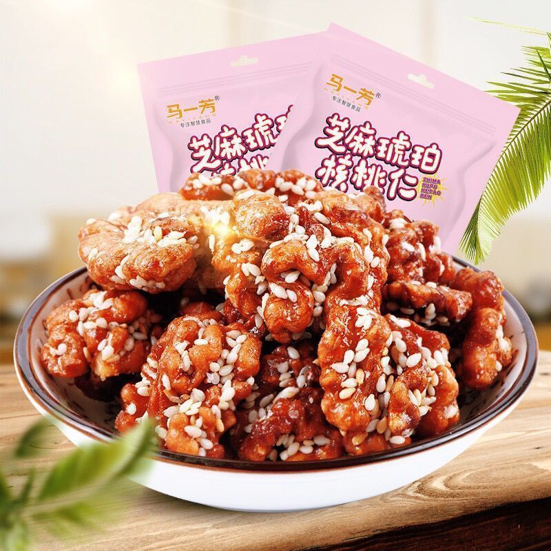 马一芳新货芝麻琥珀核桃仁500g蜂蜜坚果干果仁休闲零食礼包25g20260325Ma Yi Fang's New Sesame Amber Walnut Kernels 500g Honey Nut 