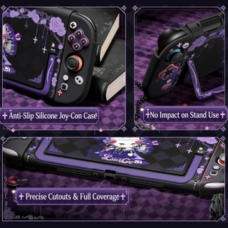 Dark Gothic Lolita Cat Themed อุปกรณ์เสริมสําหรับเล่นเกมสําหรับ Nintendo Switch 2 & 1 : เคสป้องกัน/ Thumb Grips/ เคสการ์ดเกม / กระเป๋าเก็บสําหรับ NS SWITCH OLED คอนโซล