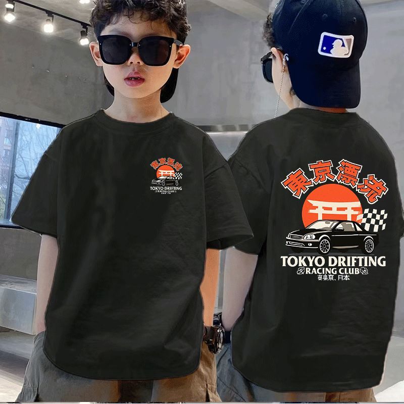 220G ผ้าฝ้าย 100% NELLY Baju Budak Lelaki เสื้อยืด Tokyo Drifting Racing Club Motif Kanak-kanak Race