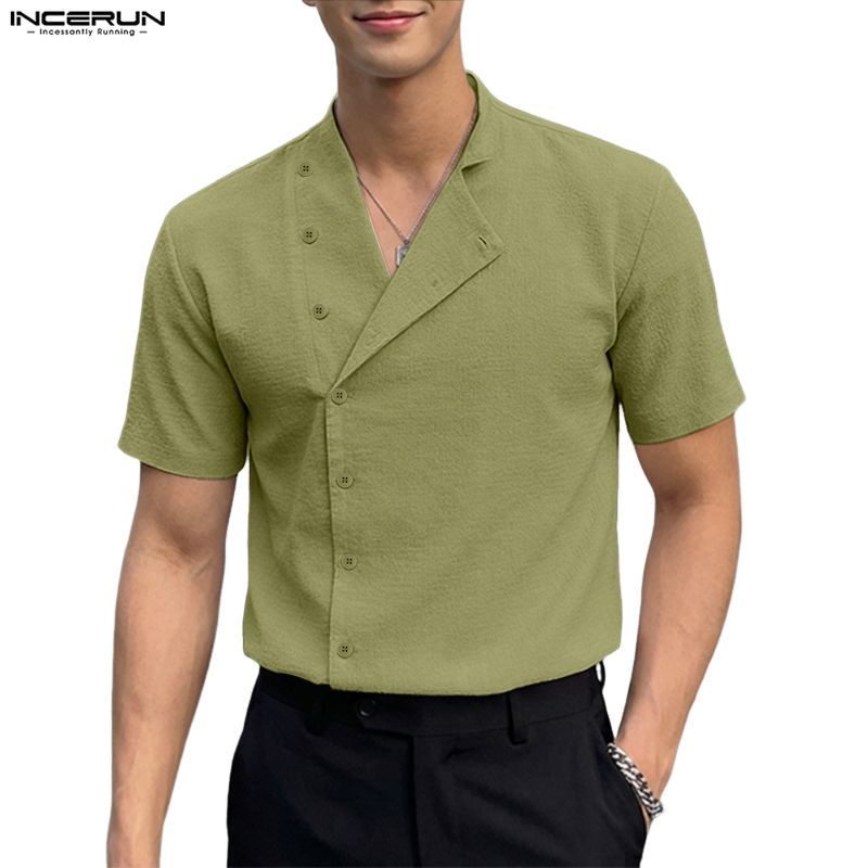 เสื้อเชิ้ตแขนสั้นดีไซน์กระดุมสำหรับผู้ชาย