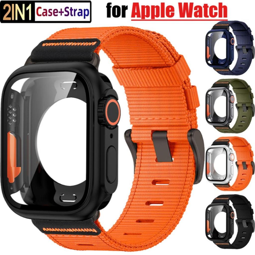 ไนลอน Loop Case + Strap สําหรับ Apple Watch Series 11 10 42 มม.46 มม.45 มม.44 มม.41 มม.40 มม.Iwatch 