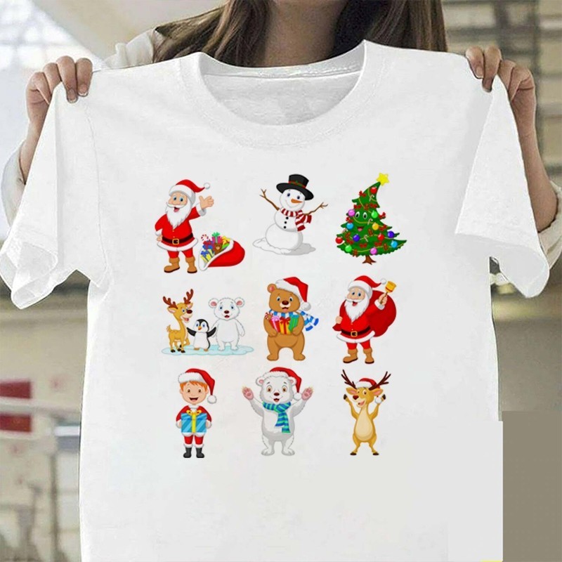 CODMerry Christmas TShirt ฤดูร้อน 3D น่ารักการ์ตูน Santa Claus คอสเพลย์ผู้หญิงรอบคอสีขาวแขนสั้นเสื้อ