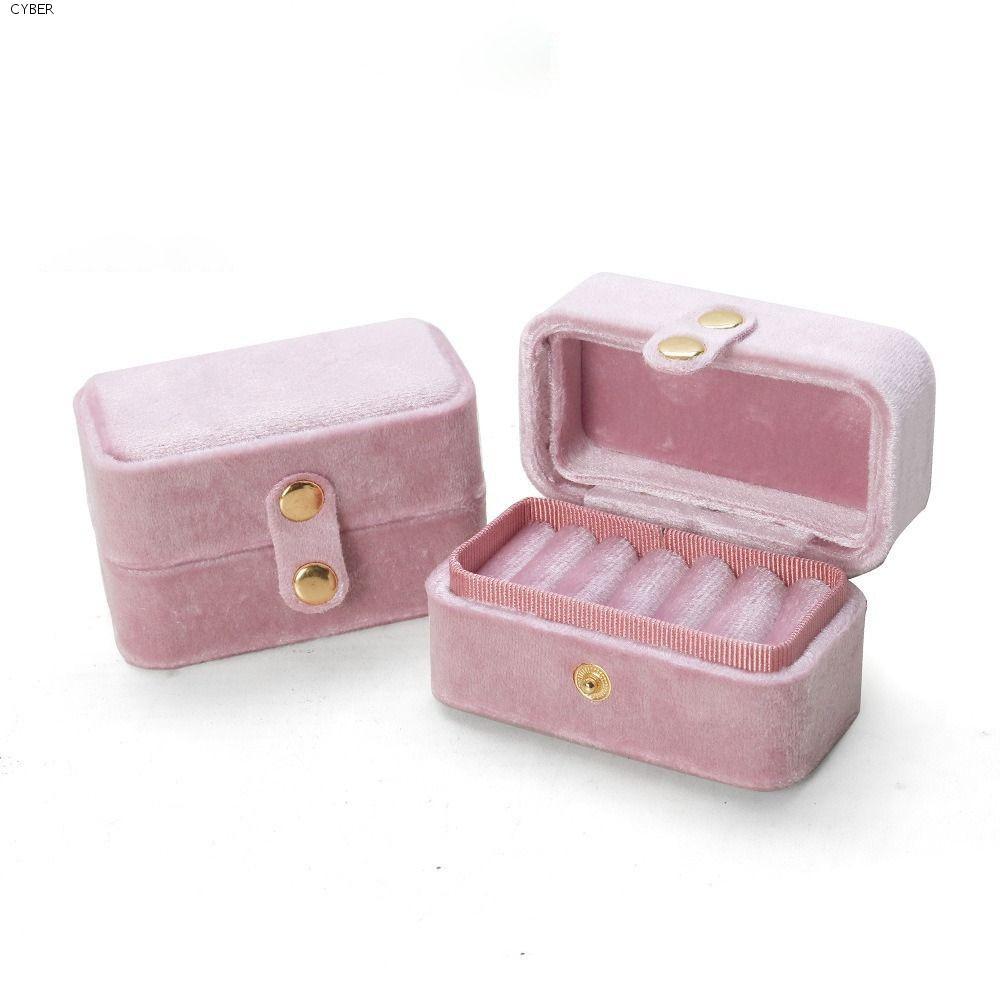 CYBER Velvet Ring Box, Ear Studs Case Jewlery Organizer Mini Ring Storage Box, Simple ประณีต Retro แ