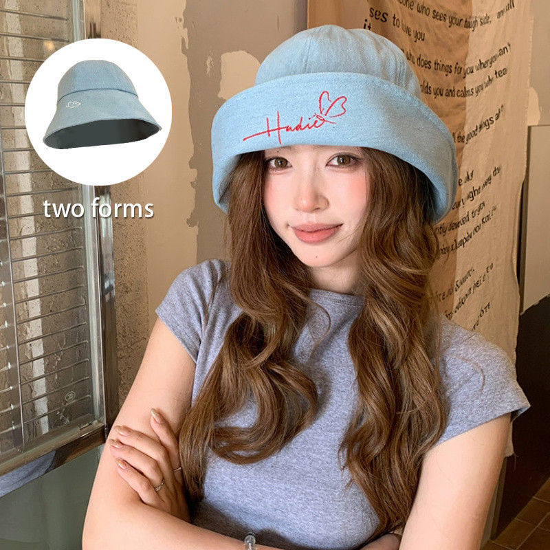 หมวกเดนิมย้อนยุคสำหรับผู้หญิง พร้อมฟังก์ชันกันแดด เหมาะสำหรับใส่ในฤดูร้อน