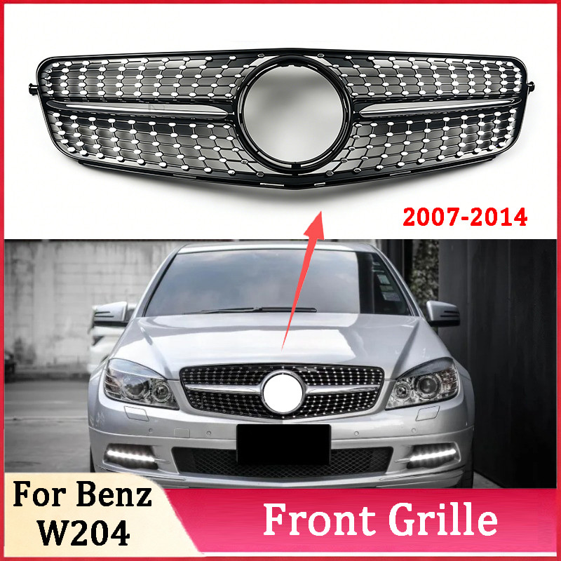 ตะแกรงย่างด้านหน้าสําหรับ 2008-2014 W204 C-Class C250 C300 C350 AMG สไตล์ Gloss สีดํา Direct Fit เปลี่ยนพลาสติก ABS