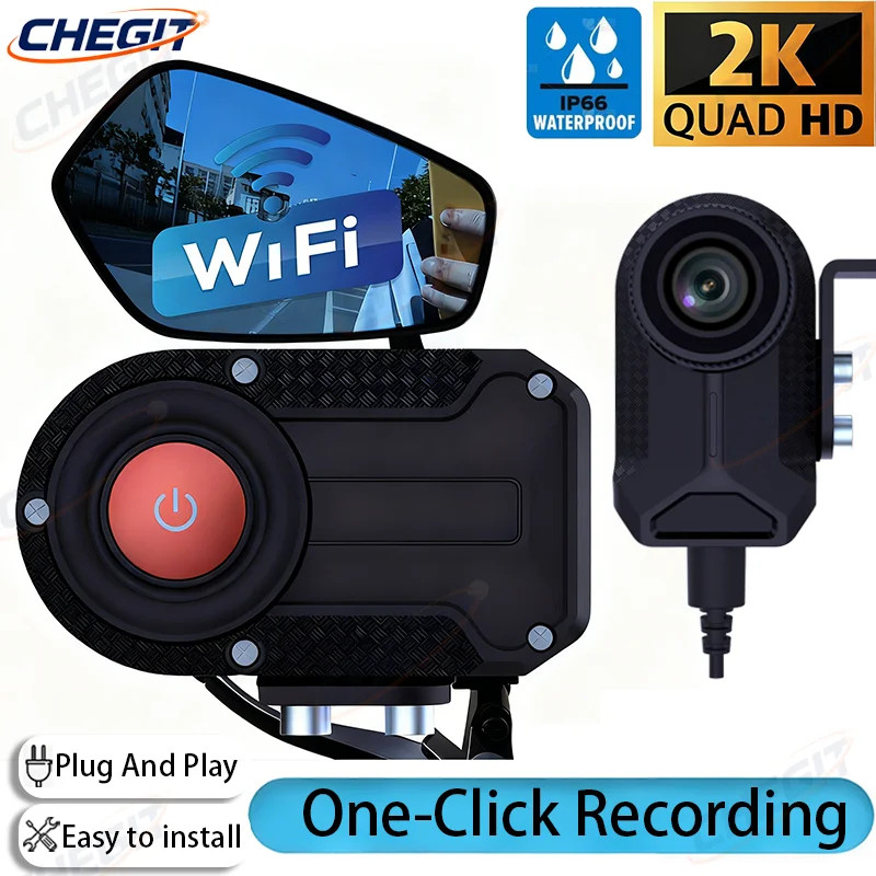 รถจักรยานยนต์ Dash Cam 2K HD กันน้ํา IP66 DVR 170° บันทึกห่วงเลนส์มุมกว้าง WiFi Night Vision G-Sensor รองรับ 32/64GB