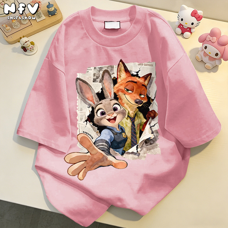 【จัดส่งตลอด 24 ชั่วโมง】NFV สไตล์เกาหลี🎀เสื้อยืด Oversized สะดวกสบาย ระบายอากาศ ลายพิมพ์การ์ตูนหญิง ผ้าฝ้าย YG1473