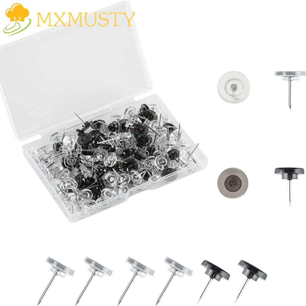 MXMUSTY 100 ชิ้นโปร่งใส Push Pins, DIY Creative รอบเล็บ,ตกแต่งบ้านมัลติฟังก์ชั่นํากลับมาใช้ใหม่พร้อมกล่อง Thumb Tacks เครื่องหมายผนัง
