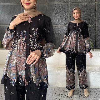 Daily Set Motif - Setelan Rayon Viscose - Mecca Set - One Set Pajamas Ruffle - Tans Collection